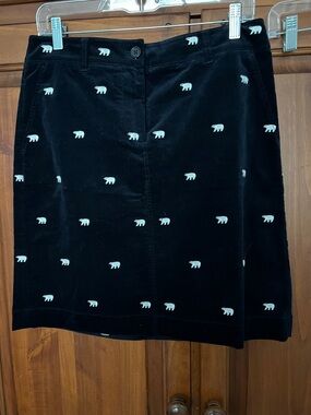Talbots navy Velvet Pencil Skirt with White Bear Embroidery